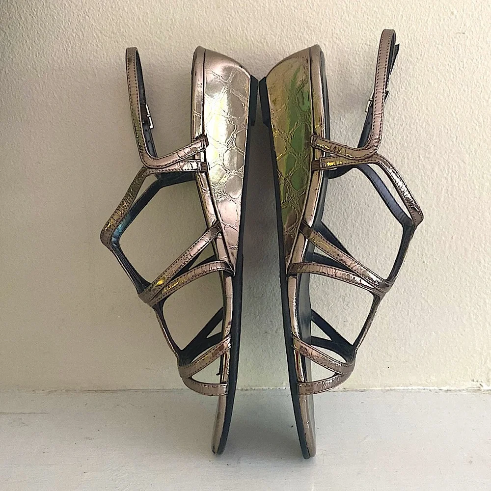 Stuart Weitzman Nuts bronze low strappy wedge Sandals Size 8 - Picture 4 of 10